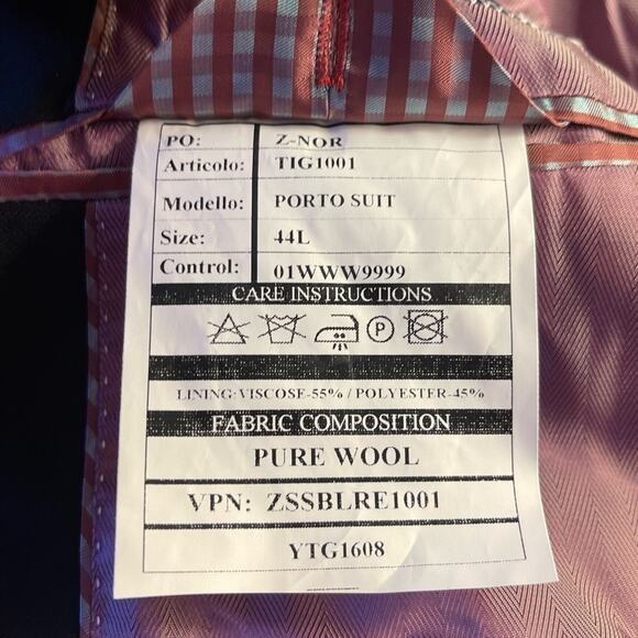Zanetti Lanificio Di Biella Men's Black Porto Suit Jacket 44L Slim NWT MSRP $395 - Picture 3 of 8